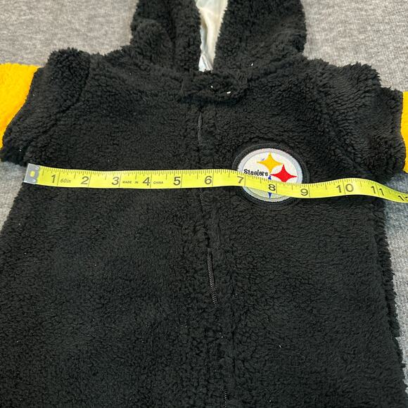 NFL Pittsburgh Steelers Snowsuit 3-6M Fuzzy Black Fleece Full Zip Soft Winter - Picture 6 of 11
